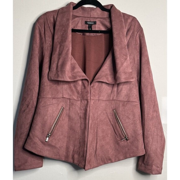 Torrid Jacket Womens 2 Large Blazer Motorcycle Suede Zip Pocket Stretch Moto Pin - Picture 2 of 4